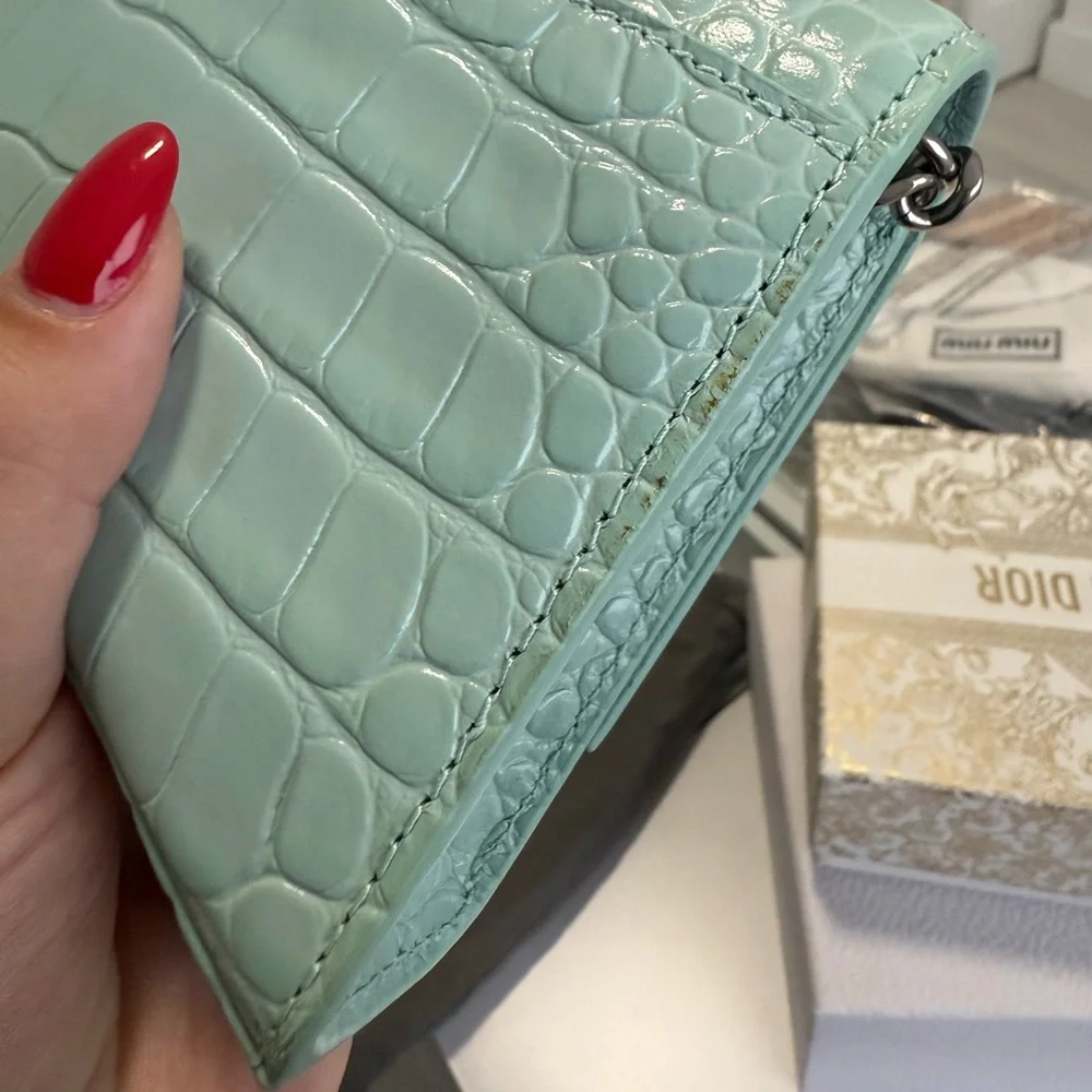 Balenciaga Hourglass Wallet On Chain Croc Acqua